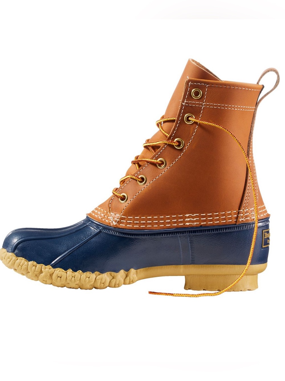 L.L. Bean Two-Tone Lace-Up Duck Boot in Brown and Navy
